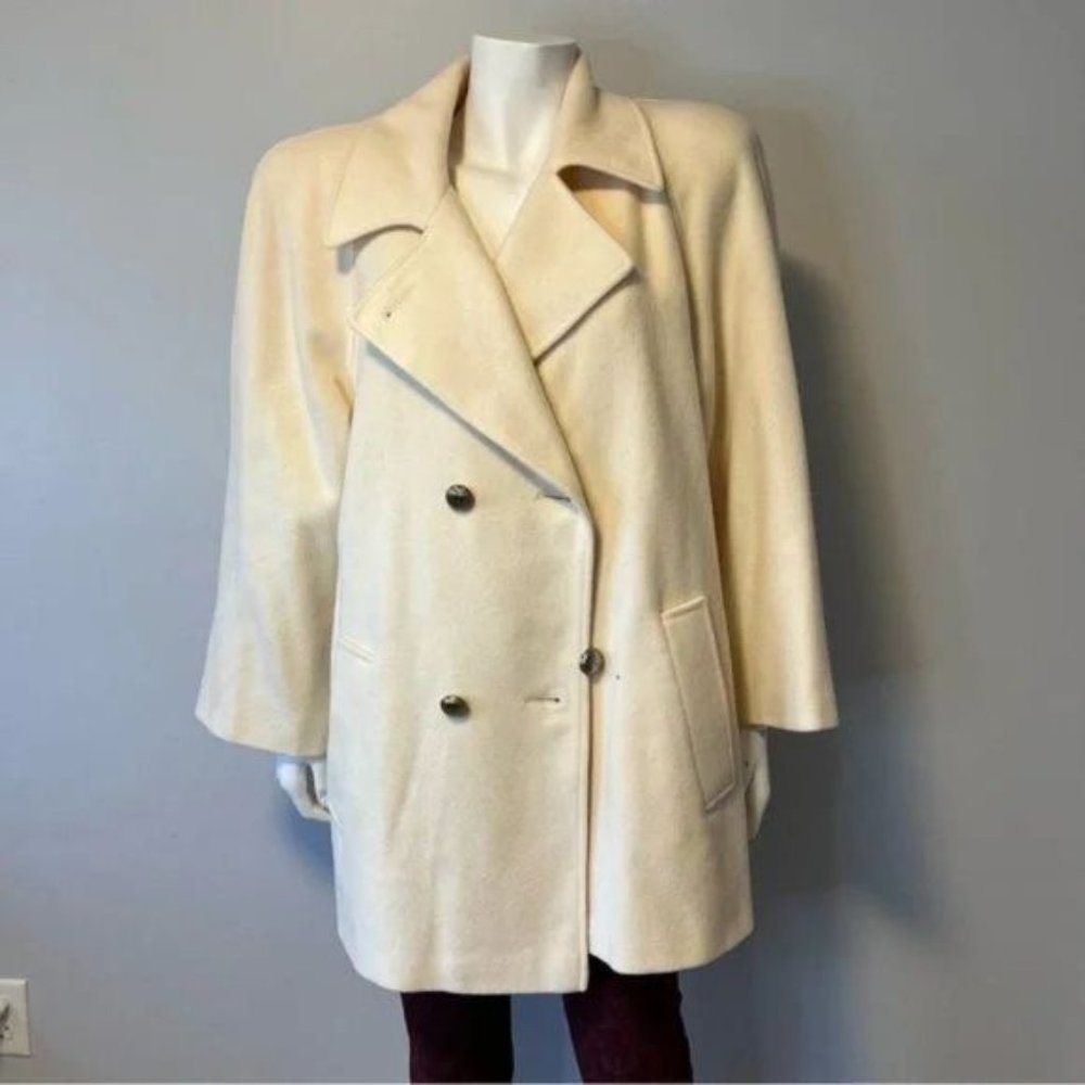 Vintage 100% Virgin Wool Ivory double breasted Union made Peacoat jacket Size L